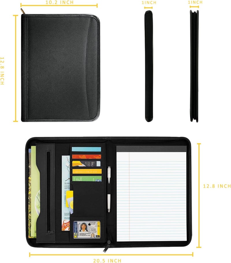 Gorbado Zippered Portfolio Organizer/ A4 Refillable Lined Writing Notepad Folder Case/Fabric-Covered Padfolio Binder with Interior Storage Pocket for Men Women. - Image 2